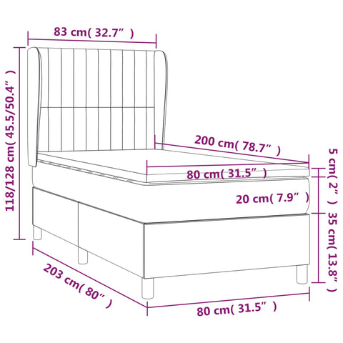 vidaXL Boxspringbett mit Matratze Dunkelgrün 80x200 cm Samt