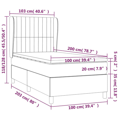 vidaXL Boxspringbett mit Matratze Dunkelgrün 100x200 cm Samt