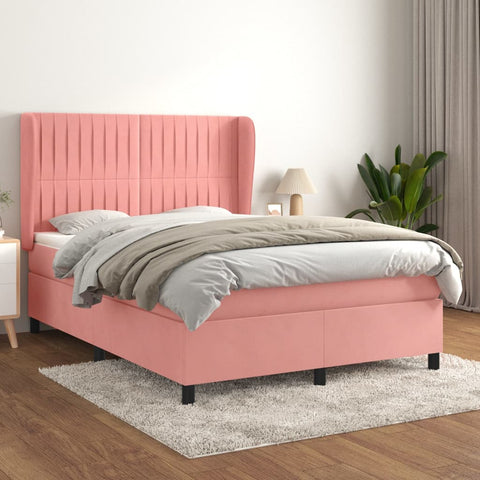 vidaXL Boxspringbett mit Matratze Rosa 140x200 cm Samt