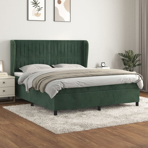 vidaXL Boxspringbett mit Matratze Dunkelgrün 180x200 cm Samt