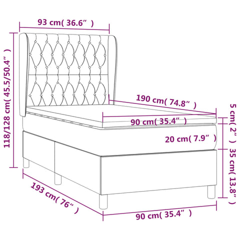 vidaXL Boxspringbett mit Matratze Dunkelgrün 90x190 cm Samt