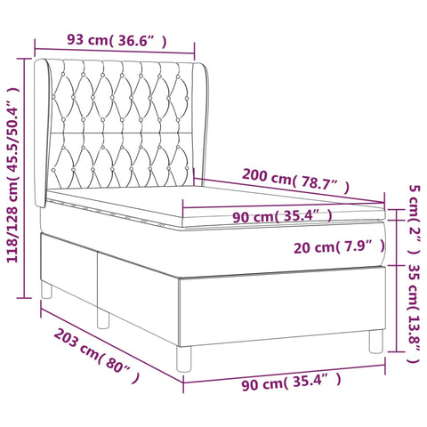 vidaXL Boxspringbett mit Matratze Dunkelgrün 90x200 cm Samt