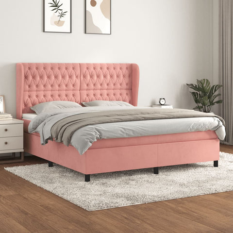 vidaXL Boxspringbett mit Matratze Rosa 180x200 cm Samt