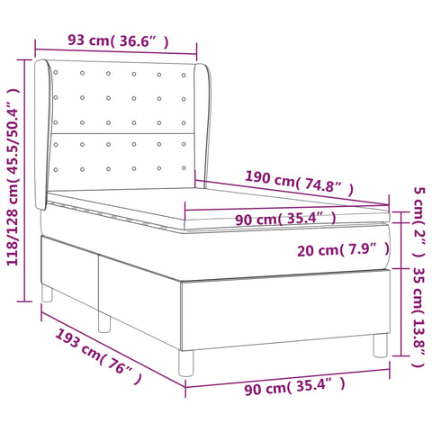 vidaXL Boxspringbett mit Matratze Dunkelgrün 90x190 cm Samt