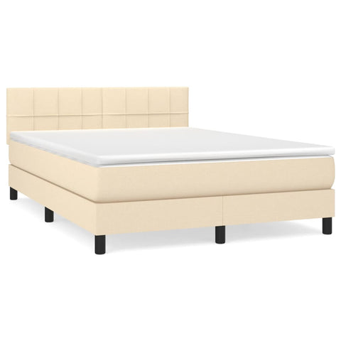 vidaXL Boxspringbett mit Matratze Creme 140x190 cm Stoff