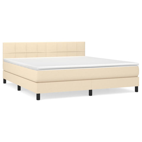 vidaXL Boxspringbett mit Matratze Creme 160x200 cm Stoff