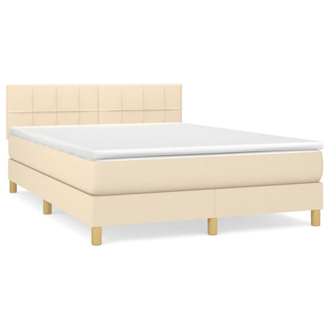 vidaXL Boxspringbett mit Matratze Creme 140x190 cm Stoff