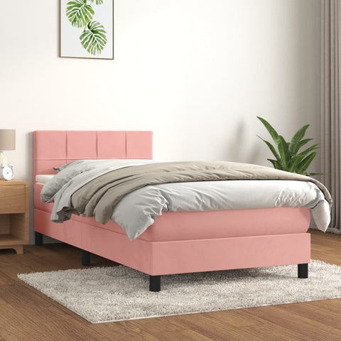 vidaXL Boxspringbett mit Matratze Rosa 90x190 cm Samt