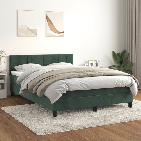 vidaXL Boxspringbett mit Matratze Dunkelgrün 140x200 cm Samt