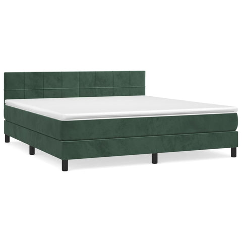 vidaXL Boxspringbett mit Matratze Dunkelgrün 160x200 cm Samt