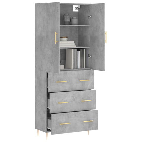 vidaXL Highboard Betongrau 69,5x34x180 cm Holzwerkstoff