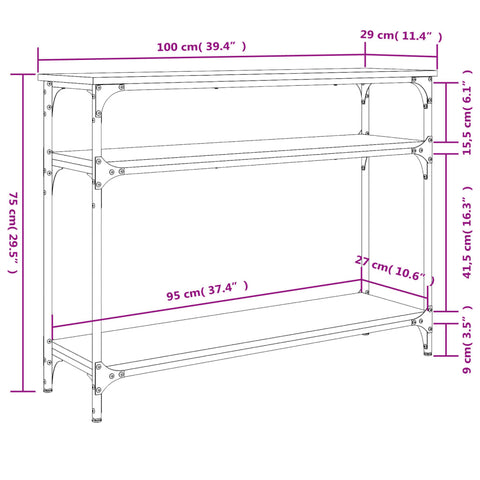 vidaXL Konsolentisch Schwarz 100x29x75 cm Holzwerkstoff