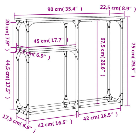 vidaXL Konsolentisch Schwarz 90x22,5x75 cm Holzwerkstoff