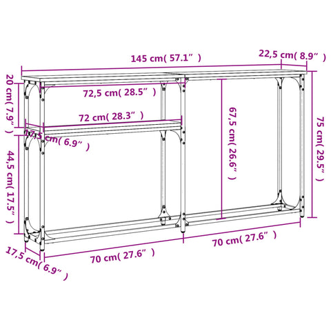 vidaXL Konsolentisch Räuchereiche 145x22,5x75 cm Holzwerkstoff