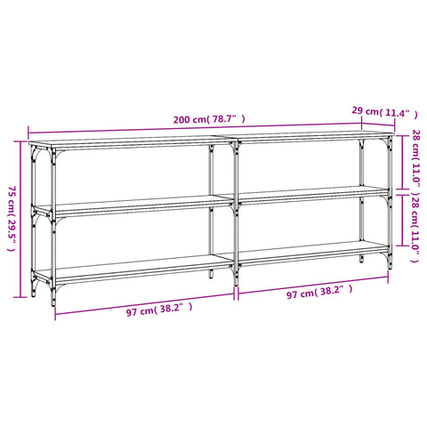 vidaXL Konsolentisch Schwarz 200x29x75 cm Holzwerkstoff