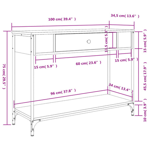 vidaXL Konsolentisch Grau Sonoma 100x34,5x75 cm Holzwerkstoff