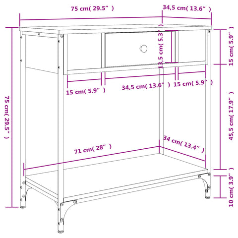 vidaXL Konsolentisch Schwarz 75x34,5x75 cm Holzwerkstoff