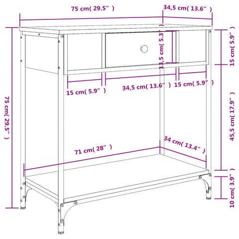 vidaXL Konsolentisch Sonoma-Eiche 75x34,5x75 cm Holzwerkstoff