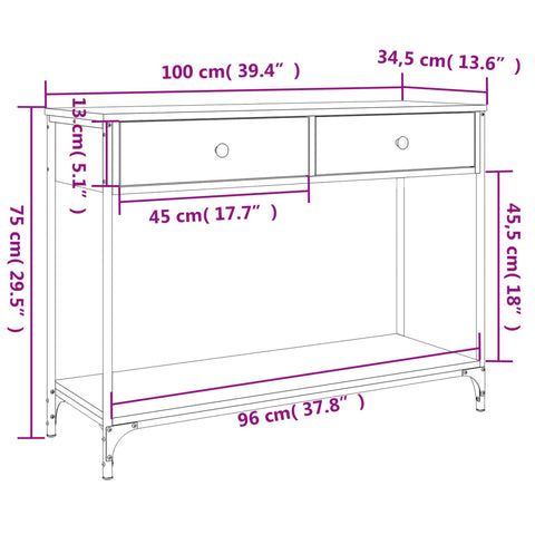 vidaXL Konsolentisch Grau Sonoma 100x34,5x75 cm Holzwerkstoff