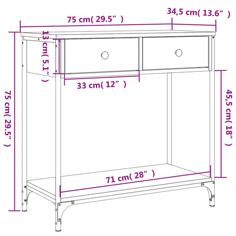 vidaXL Konsolentisch Räuchereiche 75x34,5x75 cm Holzwerkstoff