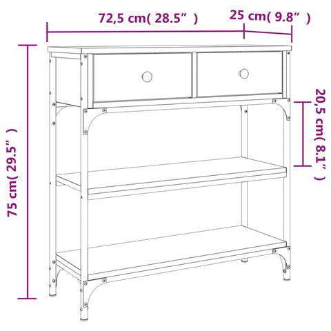 vidaXL Konsolentisch Grau Sonoma 72,5x25x75 cm Holzwerkstoff