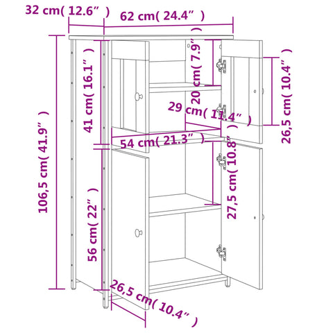 vidaXL Highboard Sonoma-Eiche 62x32x106,5 cm Holzwerkstoff