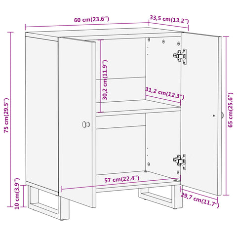 vidaXL Beistellschrank Braun und Schwarz 60x33,5x75cm Massivholz Mango