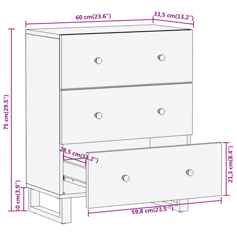 vidaXL Beistellschrank Braun und Schwarz 60x33,5x75cm Massivholz Mango