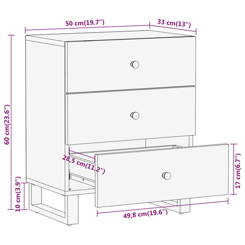 vidaXL Nachttisch Braun und Schwarz 50x33x60 cm Massivholz Mango