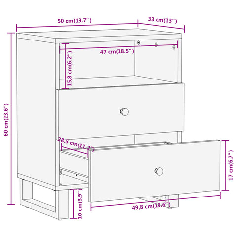 vidaXL Nachttisch Braun und Schwarz 50x33x60 cm Massivholz Mango