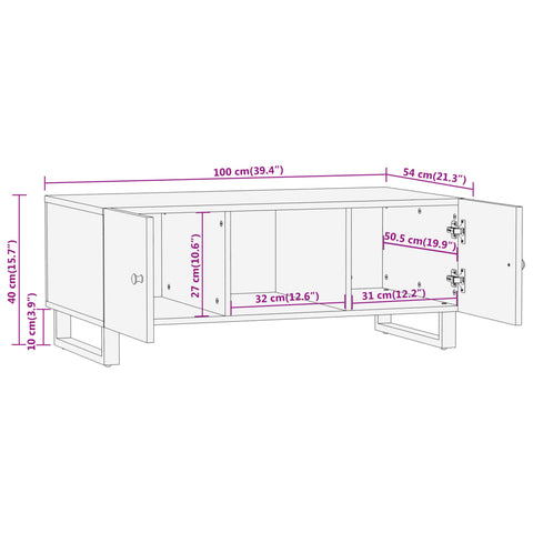 vidaXL Couchtisch Braun und Schwarz 100x54x40 cm Massivholz Mango