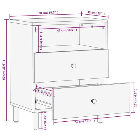 vidaXL Nachttisch Schwarz 50x33x60 cm Massivholz Mango