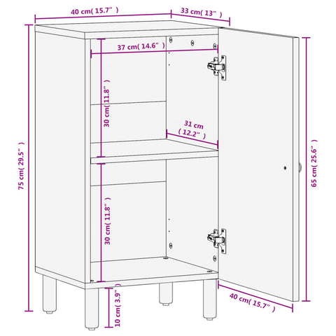 Beistellschrank Schwarz 40x33x75 cm Massivholz Mango