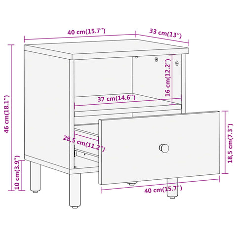 vidaXL Nachttisch 40x33x46 cm Massivholz Mango