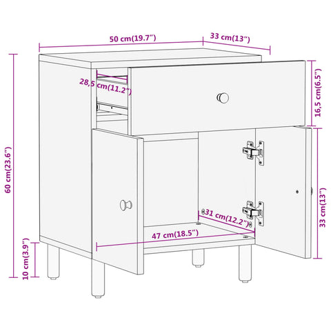 vidaXL Nachttisch 50x33x60 cm Massivholz Mango