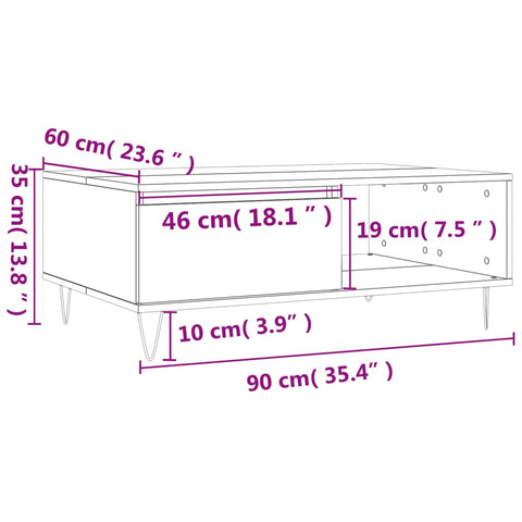 vidaXL Couchtisch Sonoma-Eiche 90x60x35 cm Holzwerkstoff