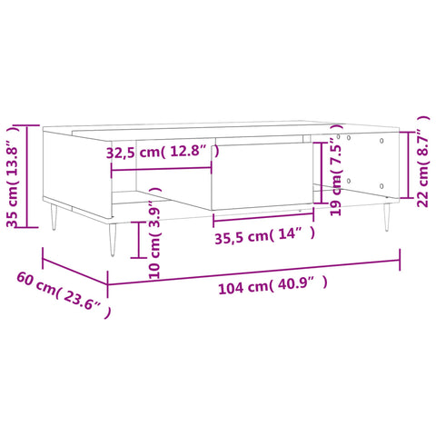 vidaXL Couchtisch Sonoma-Eiche 104x60x35 cm Holzwerkstoff