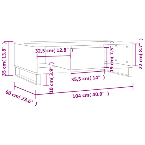 vidaXL Couchtisch Braun Eichen-Optik 104x60x35 cm Holzwerkstoff