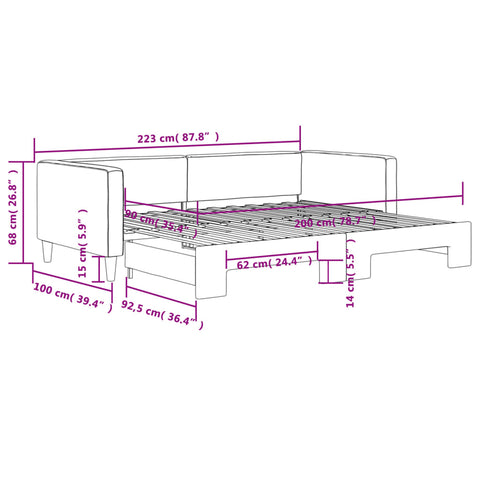 Tagesbett Ausziehbar Dunkelgrau 90x200 cm Stoff