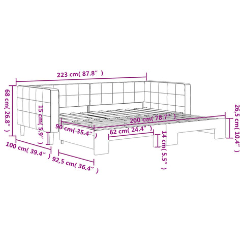 Tagesbett Ausziehbar Hellgrau 90x200 cm Samt