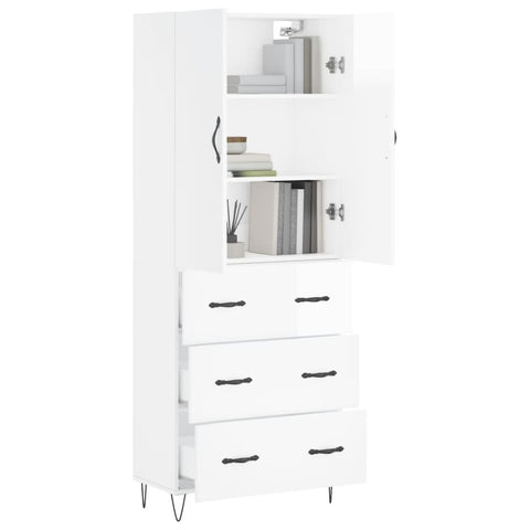 vidaXL Highboard Hochglanz-Weiß 69,5x34x180 cm Holzwerkstoff