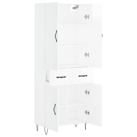 vidaXL Highboard Hochglanz-Weiß 69,5x34x180 cm Holzwerkstoff