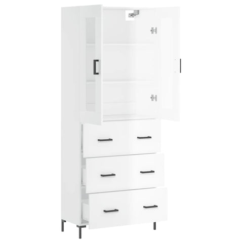 vidaXL Highboard Hochglanz-Weiß 69,5x34x180 cm Holzwerkstoff