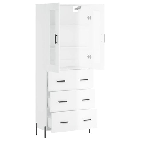 vidaXL Highboard Hochglanz-Weiß 69,5x34x180 cm Holzwerkstoff