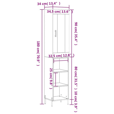 vidaXL Highboard Grau Sonoma 34,5x34x180 cm Holzwerkstoff