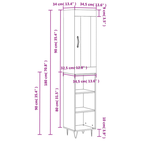 vidaXL Highboard Schwarz 34,5x34x180 cm Holzwerkstoff