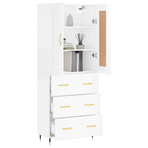 vidaXL Highboard Hochglanz-Weiß 69,5x34x180 cm Holzwerkstoff