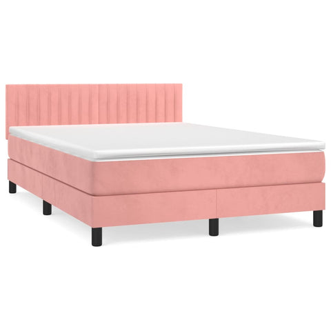 vidaXL Boxspringbett mit Matratze Rosa 140x200 cm Samt