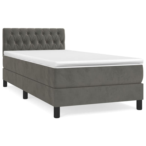 vidaXL Boxspringbett mit Matratze Dunkelgrau 90x190 cm Samt