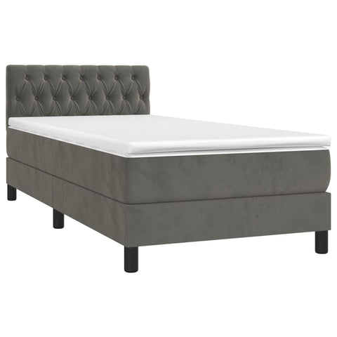 vidaXL Boxspringbett mit Matratze Dunkelgrau 90x190 cm Samt